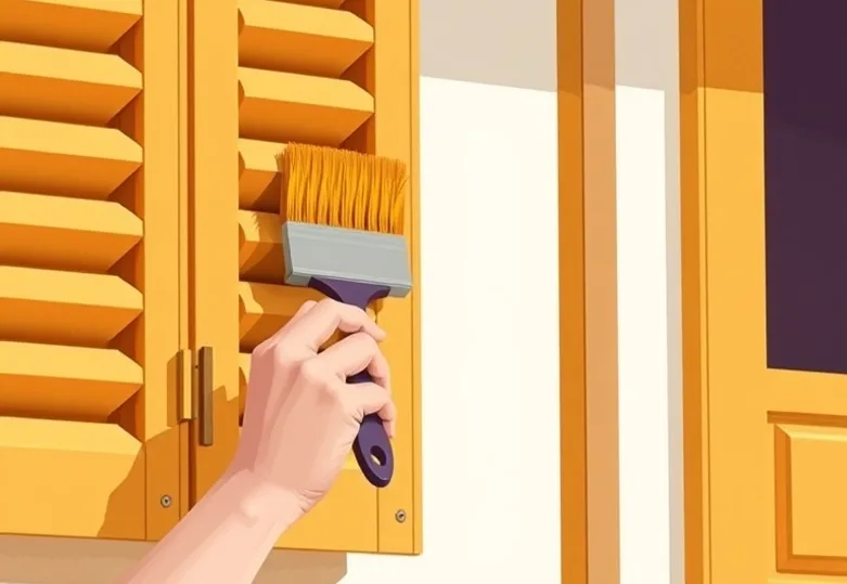 Mise en peinture au pinceau de volets et d'encadrements en bois