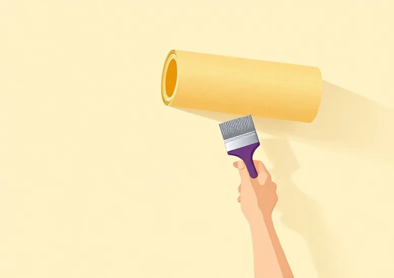 Pose de papier peint, rouleau et brosse à maroufler